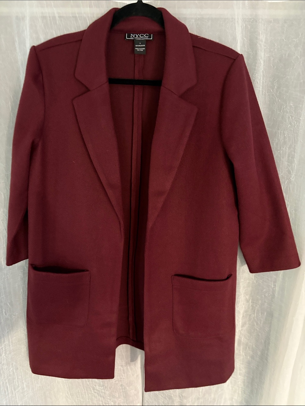 New York & Company Women's Wine Open-Front Blazer Coat